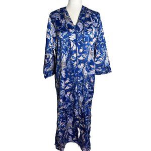 Miss Elaine Long Blue Paisley Robe S Polyester Cotton Leisure Wear Nightgown